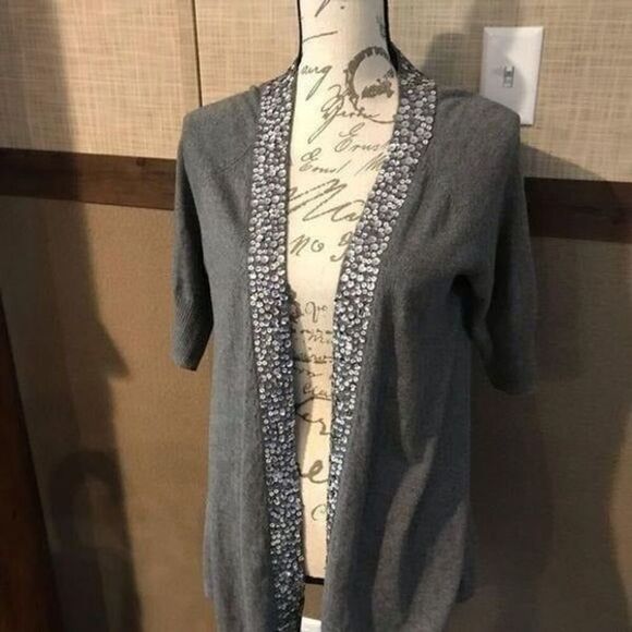 Apt 9 Sequin Short Sleeve Gray Cardigan - Picture 5 of 13